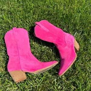 Hot Pink Suede Cowgirl Boots